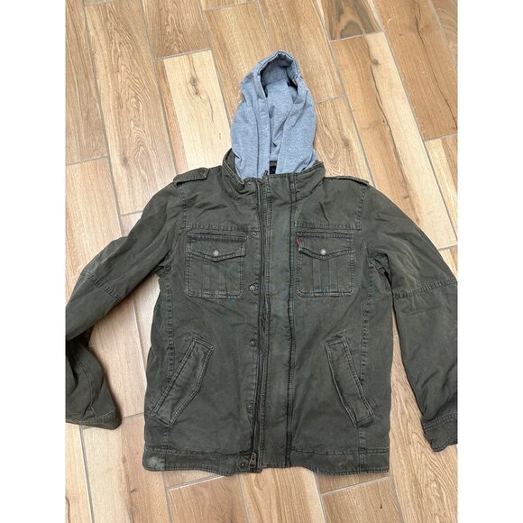 Levi’s Mens Sherpa Hooded Trucker Jacket Olive Green Size S Pre Owned Defected - Picture 1 of 8